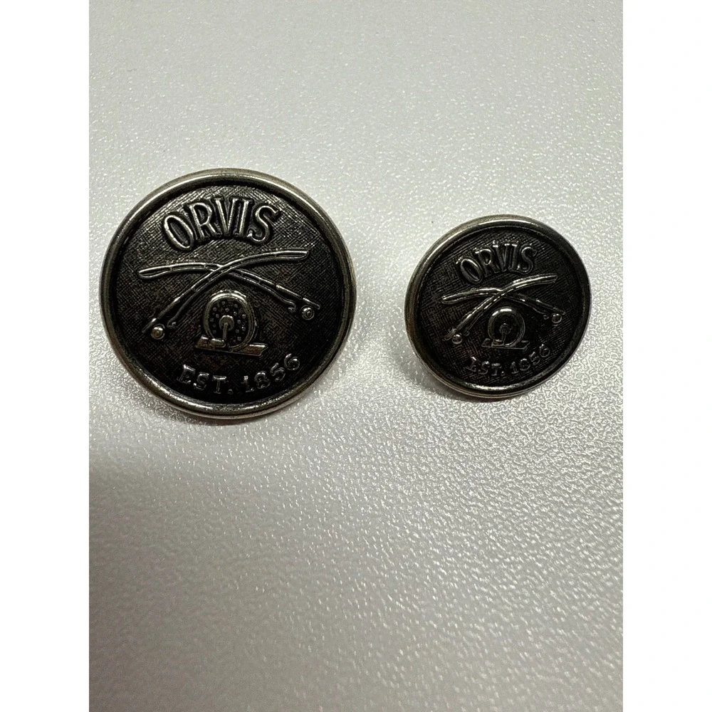 NEW 2 Vtg Orvis Blazer Buttons Replacement Set Gray Metal Rod Reel Waterbury USA